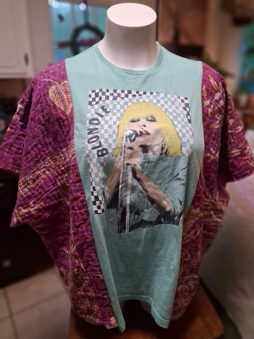 OOAK Upcycled Blondie Band Poncho With Kantha Sleeves (0-6x)